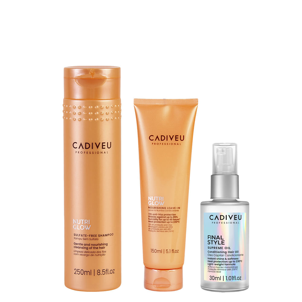 Kit Cadiveu Nutri Glow Shampoo 250ml + Óleo Capilar Final Style Multibenefícios 30ml + LeaveIn 150ml