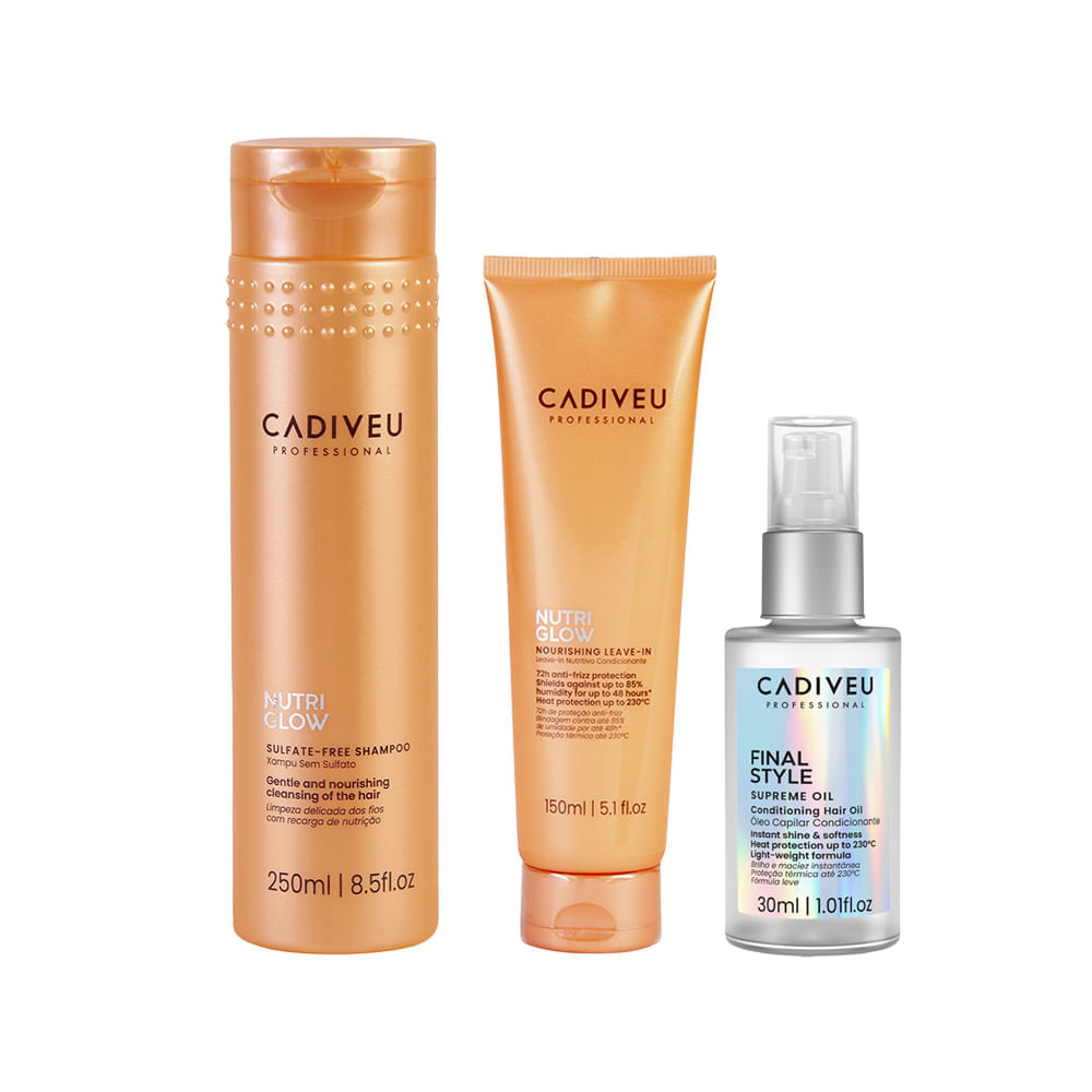 Kit Cadiveu Nutri Glow Shampoo 250ml + Óleo Capilar Final Style Multibenefícios 30ml + LeaveIn 150ml