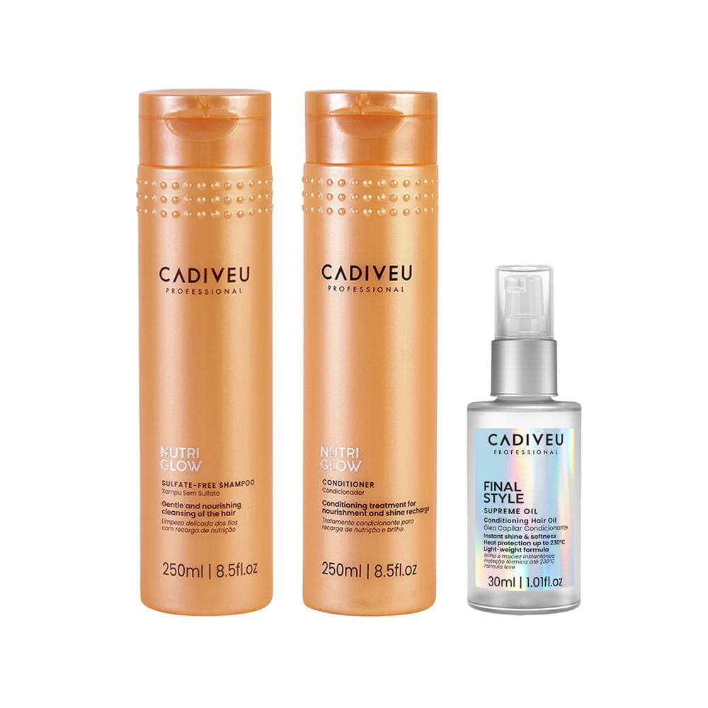 Kit Cadiveu Nutri Glow Shampoo 250ml + Condicionador 250ml + Óleo Capilar Final Style Supreme Oil 30ml