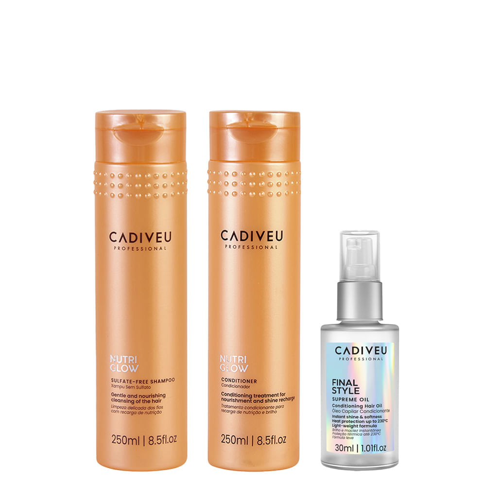Kit Cadiveu Nutri Glow Shampoo 250ml + Condicionador 250ml + Óleo Capilar Final Style Supreme Oil 30ml