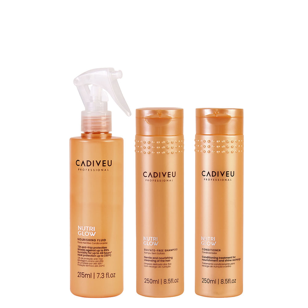 Kit Cadiveu Nutri Glow Shampoo 250ml + Condicionador 250ml + Fluído 215ml