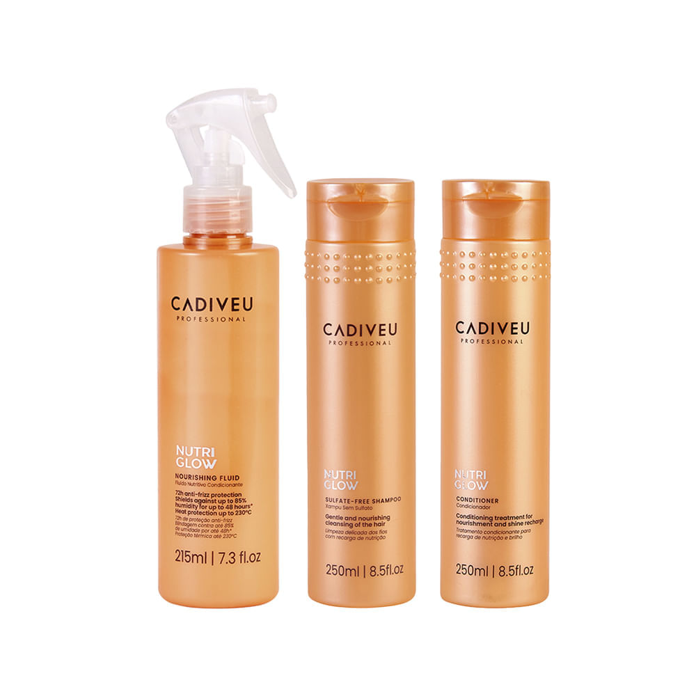 Kit Cadiveu Nutri Glow Shampoo 250ml + Condicionador 250ml + Fluído 215ml
