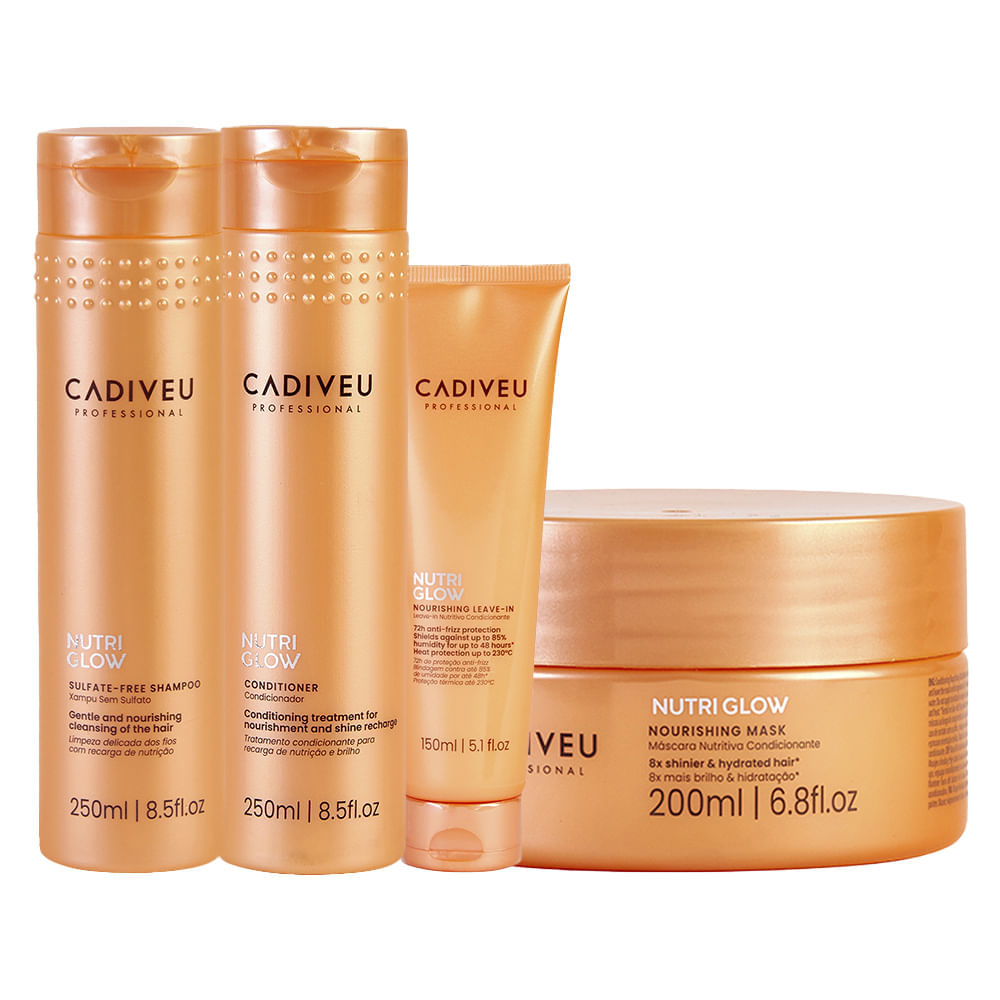 Kit Cadiveu Nutri Glow Shampoo 250ml + Condicionador 250ml + Máscara de Nutrição 200ml + Leave-in 150ml