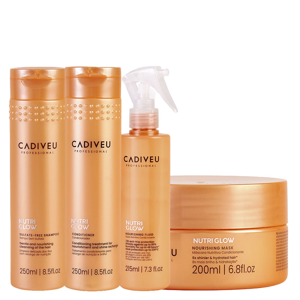 Kit Cadiveu Nutri Glow Shampoo 250ml + Condicionador 250ml + Máscara De  Nutrição 200ml + Leave-in 215ml