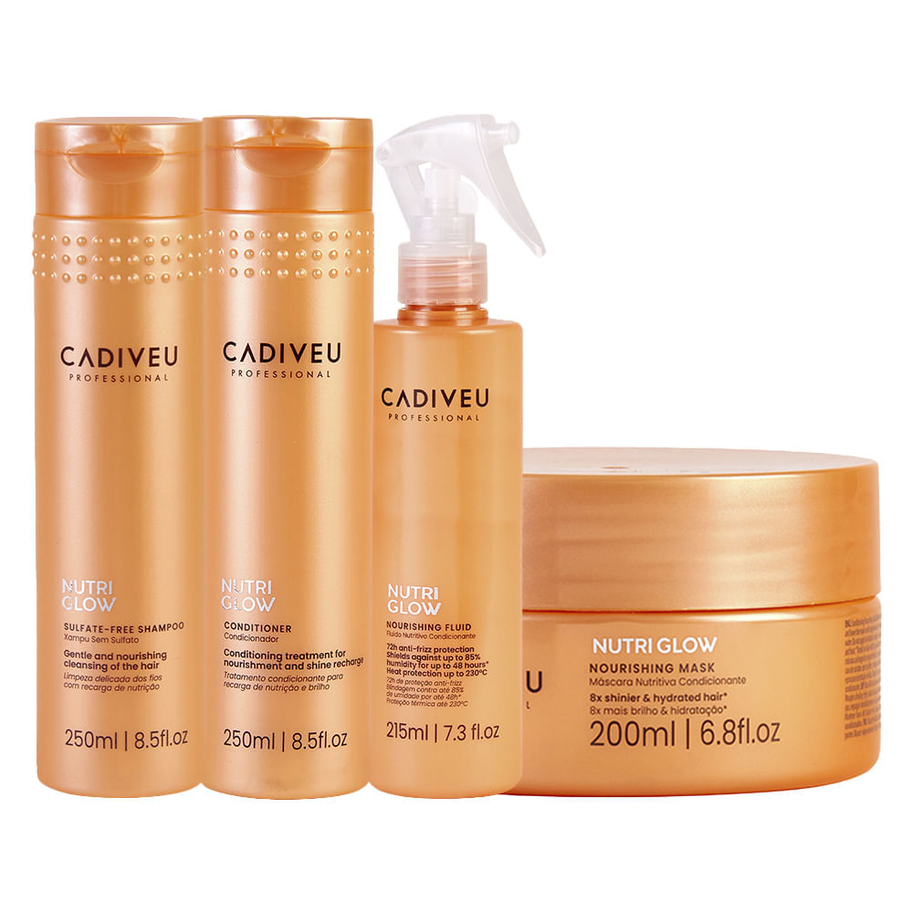 Kit Cadiveu Nutri Glow Shampoo 250ml + Condicionador 250ml + Máscara de  Nutrição 200ml + Leave-in 215ml