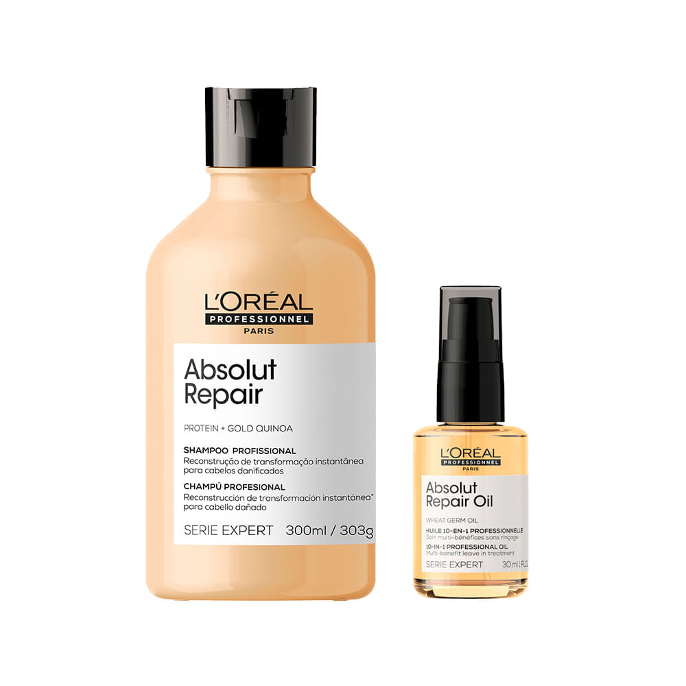 Kit L'oréal Professionnel Serie Expert Absolut Repair Gold Quinoa Shampoo 300ml + Óleo Capilar 30ml