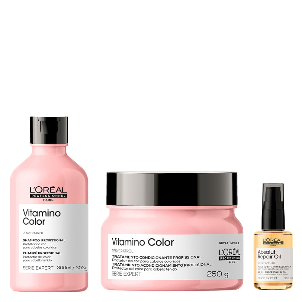 Kit Loréal Professionnel Serie Expert Absolut Repair Gold Quinoa Sérum 30ml + Vitamino Color Shampoo 300ml + Vitamino Color Máscara 250ml