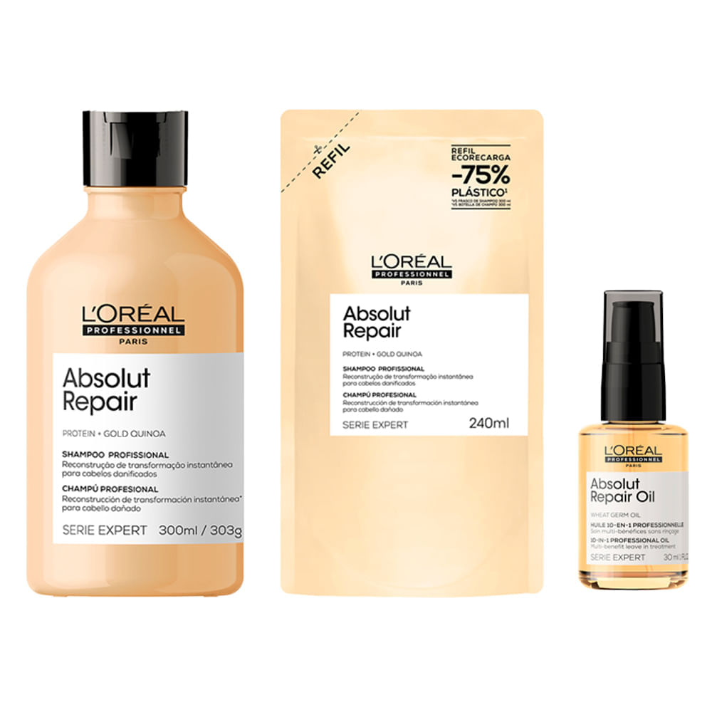 Kit L'oréal Professionnel Absolut Repair Shampoo Refil 240 Ml + Shampoo 300 Ml + Sérum 30 Ml