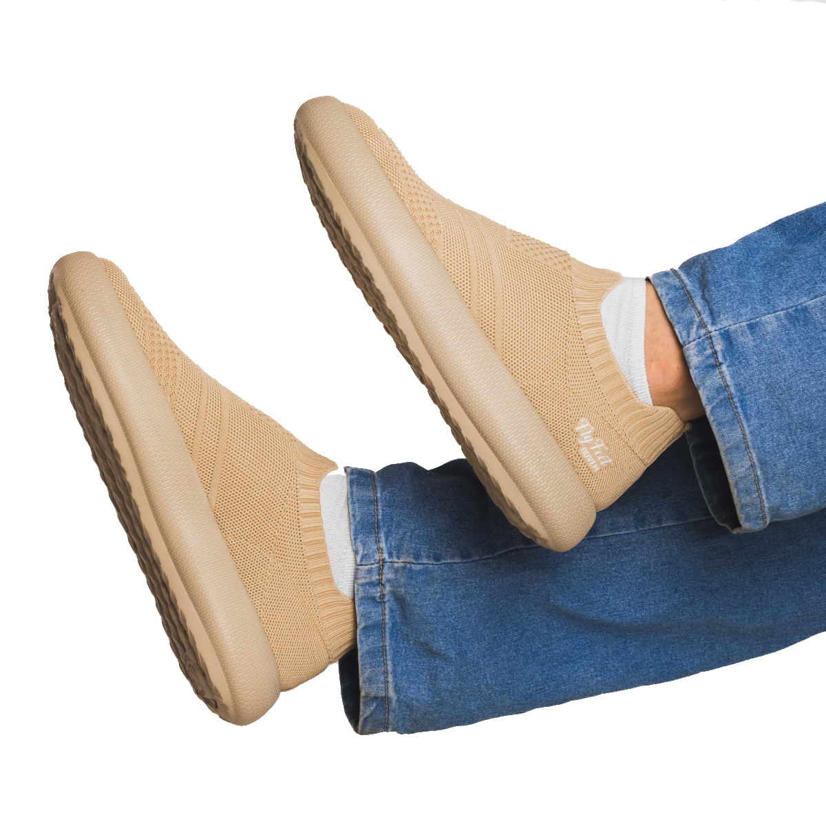 Tênis Ortopédico Flyfeet Nuvem Knit Ortho Pauher Bege Tamanho 34/35