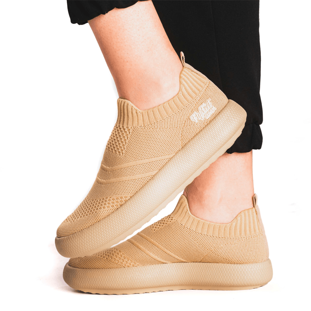 Tênis Ortopédico Flyfeet Nuvem Knit Ortho Pauher Bege Tamanho 34/35