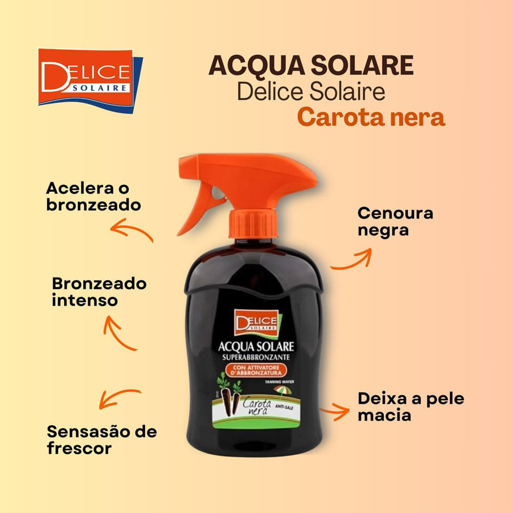 Água Bronzeadora Acqua Solare Carota Nera Delice Solaire 500ml