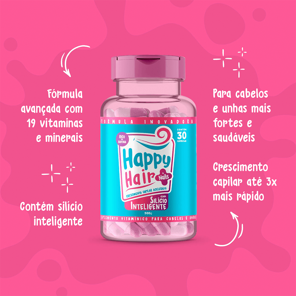 Suplemento Capilar Nails Silício Inteligente Happy Hair 30 Cápsulas