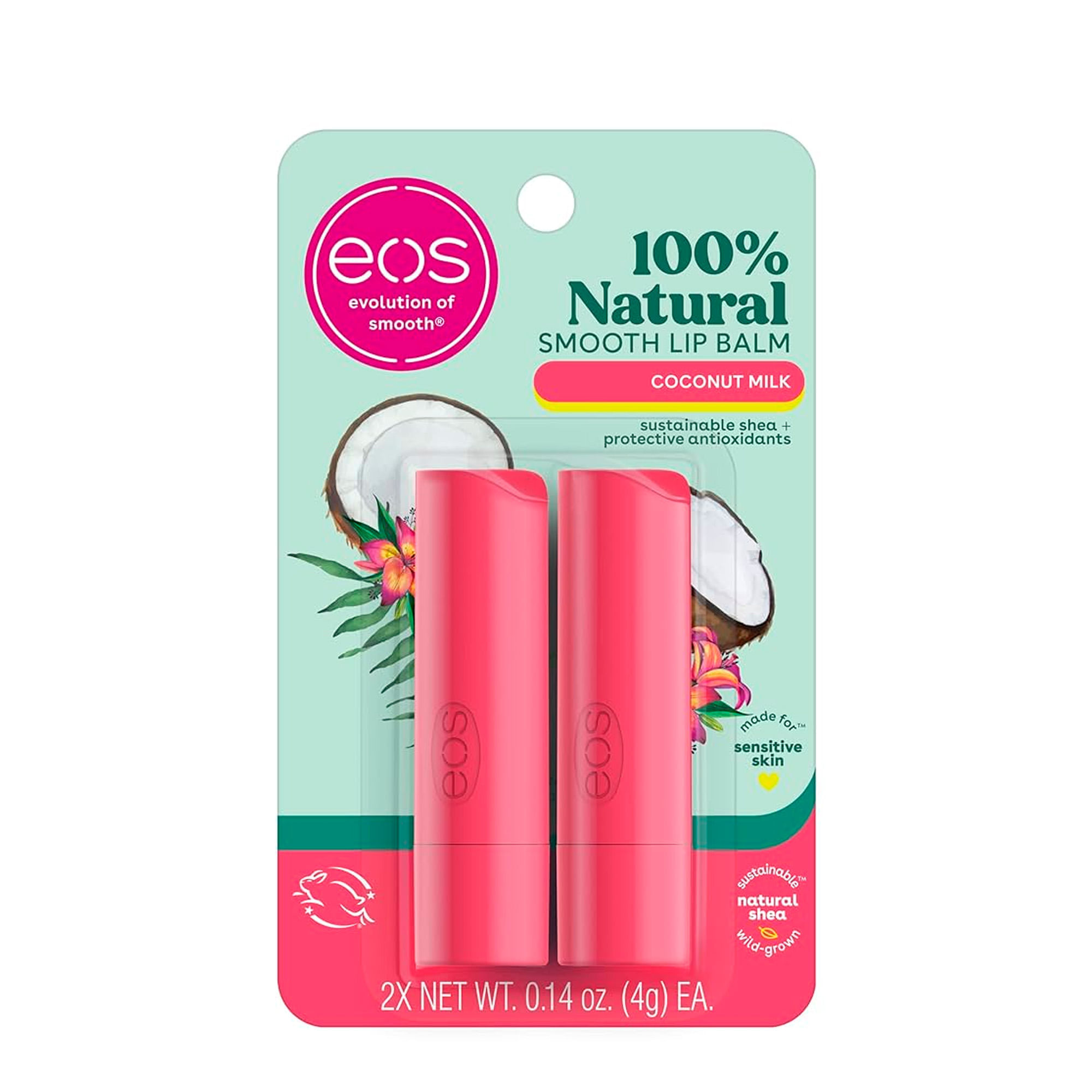 Kit 2 Bálsamo Labial Coconut Milk Lip Balm Stick Eos 8g