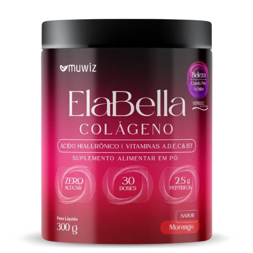 Colágeno Verisol Com Ácido Hialurônico Sabor Morango Muwiz 300g
