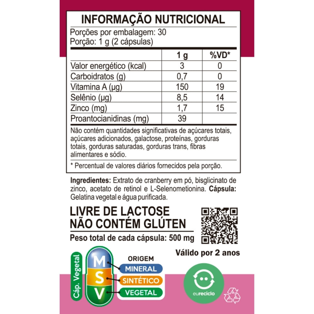 Cranberry Unilife 500mg 60 Cápsulas