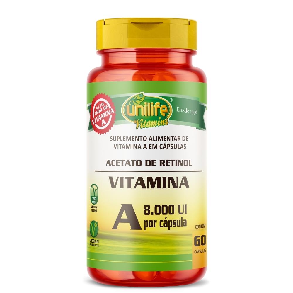 Vitamina A 8000 UI Retinol Unilife 500mg 60 Cápsulas