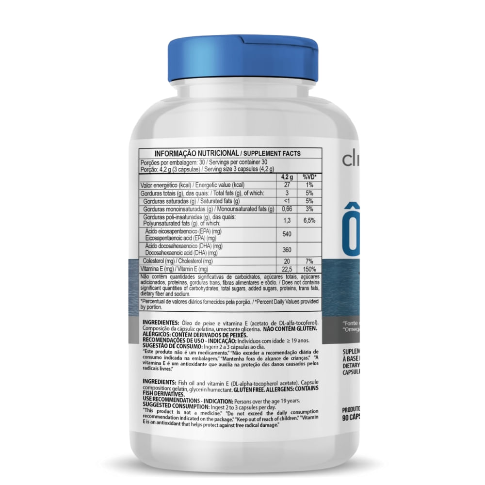 Ômega 3 com Vitamina E ClinicMais 1000mg 90 Cápsulas