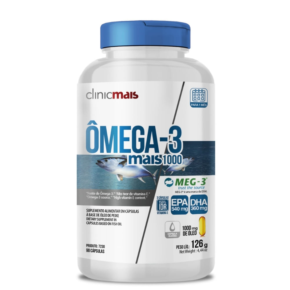 Ômega 3 com Vitamina E ClinicMais 1000mg 90 Cápsulas