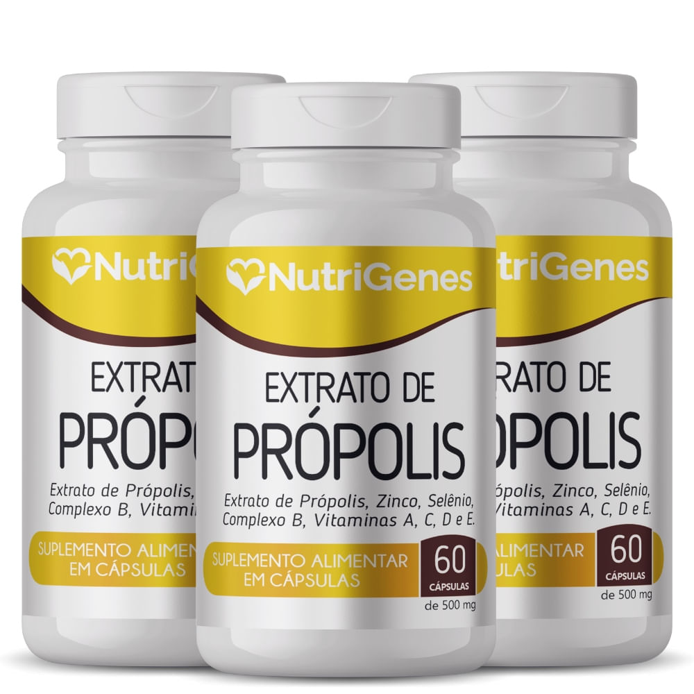 Kit 3 Extrato de Própolis com Vitaminas Nutrigenes 60 cápsulas 500mg