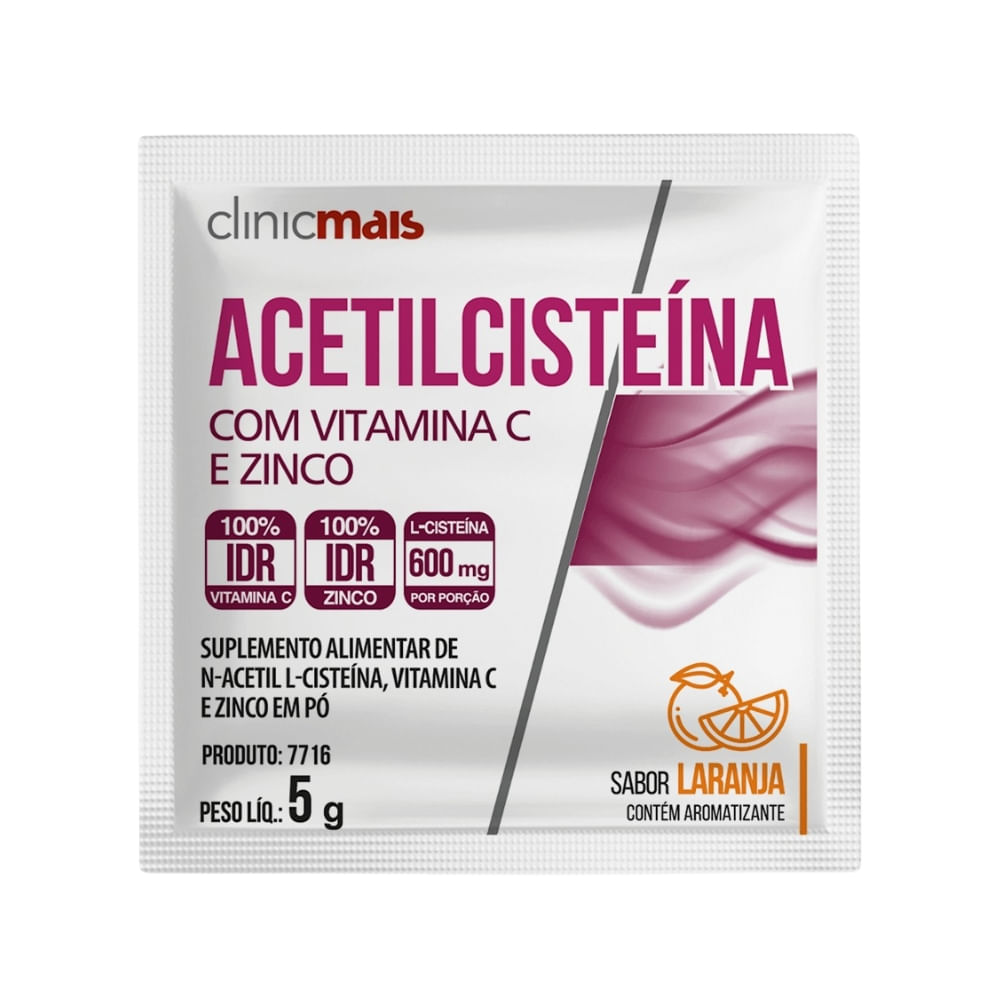 N-Acetilcisteína NAC ClinicMais Sabor Laranja 16 sachês 5g