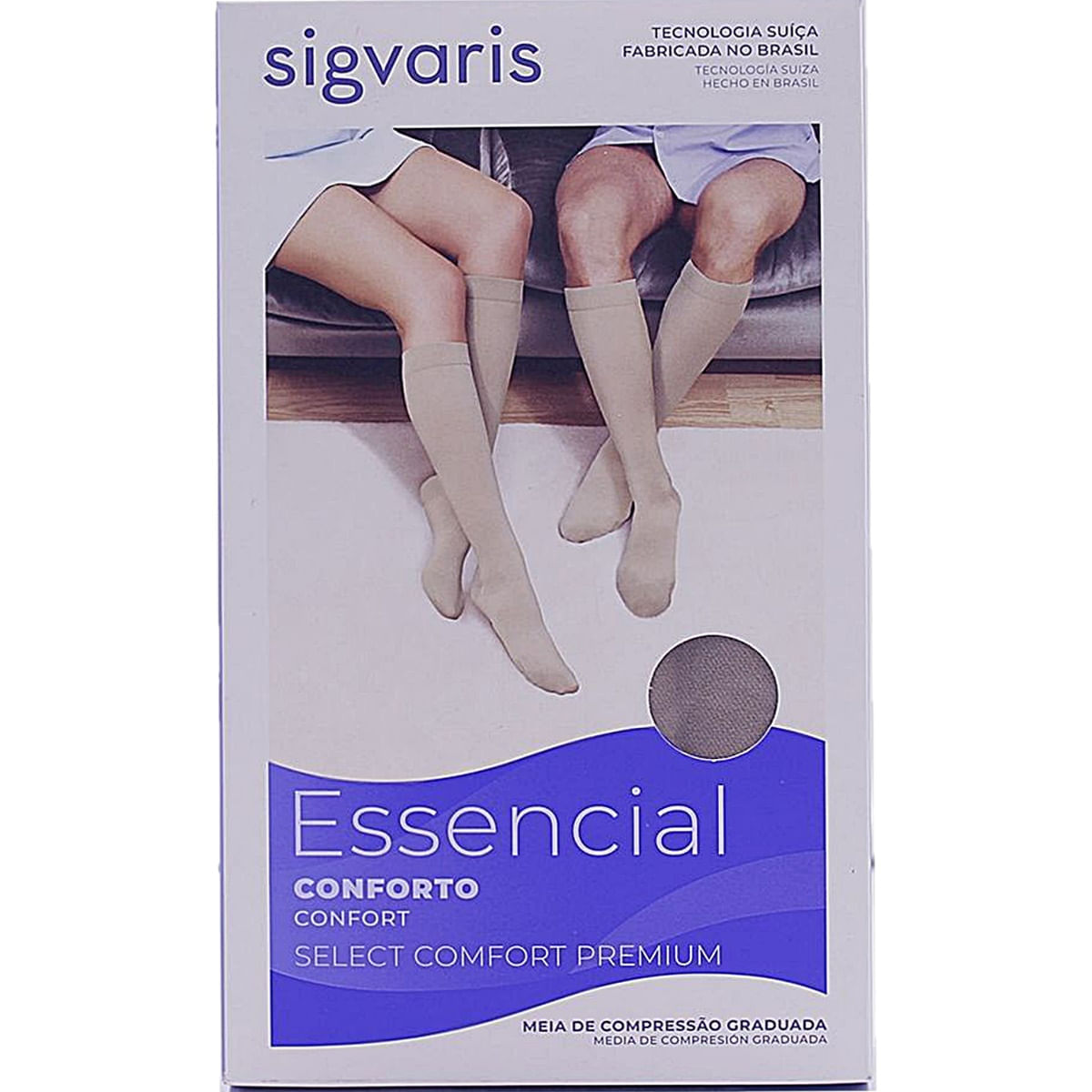 Meia 3/4 Essencial Conforto 15-20mmHg Natural Escura Aberta Sigvaris GG2