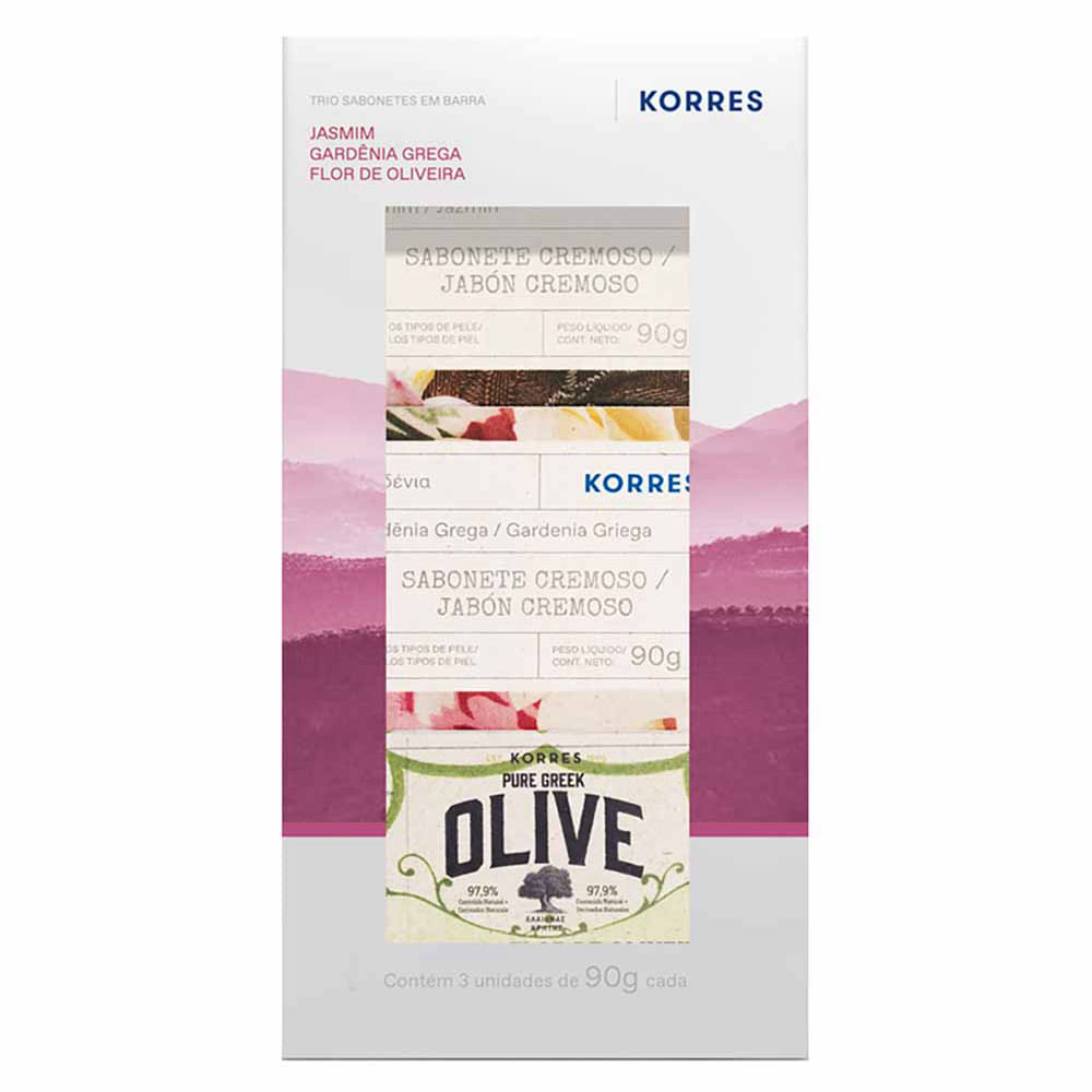 Kit Sabonete em Barra Korres Jasmim + Gardênia Grega + Flor de Oliveira