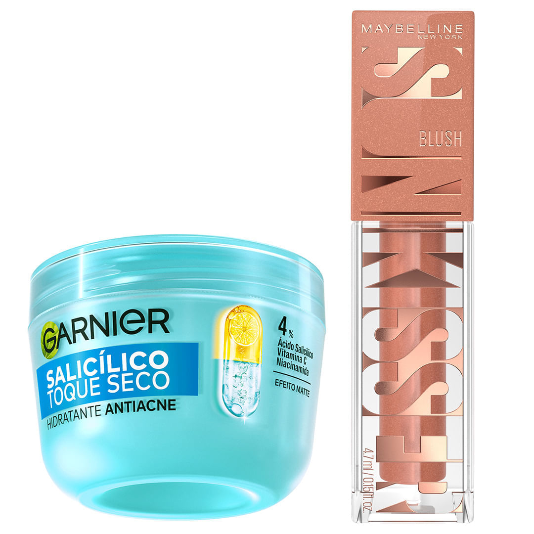 Kit Maybelline Garnier Blush Líquido Sunkisser 08 Shades + Hidratante Facial