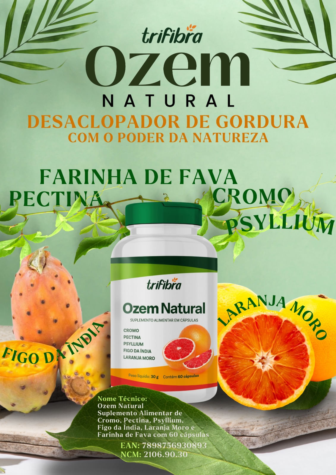 Suplemento Natural com Efeito Ozem Trifibra 60 capsulas