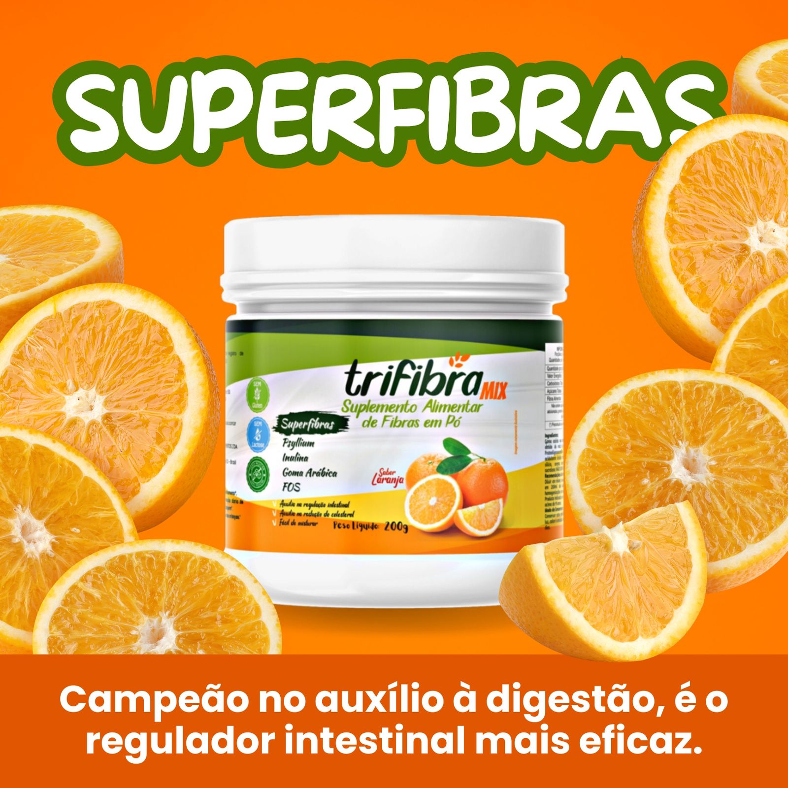 Suplemento Alimentar de Fibras TriFibra 200g Sabor Laranja