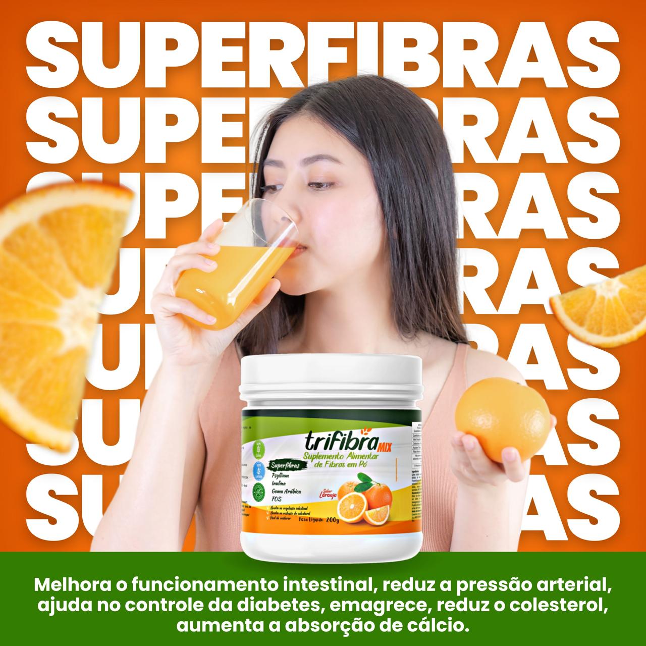 Suplemento Alimentar de Fibras TriFibra 200g Sabor Laranja