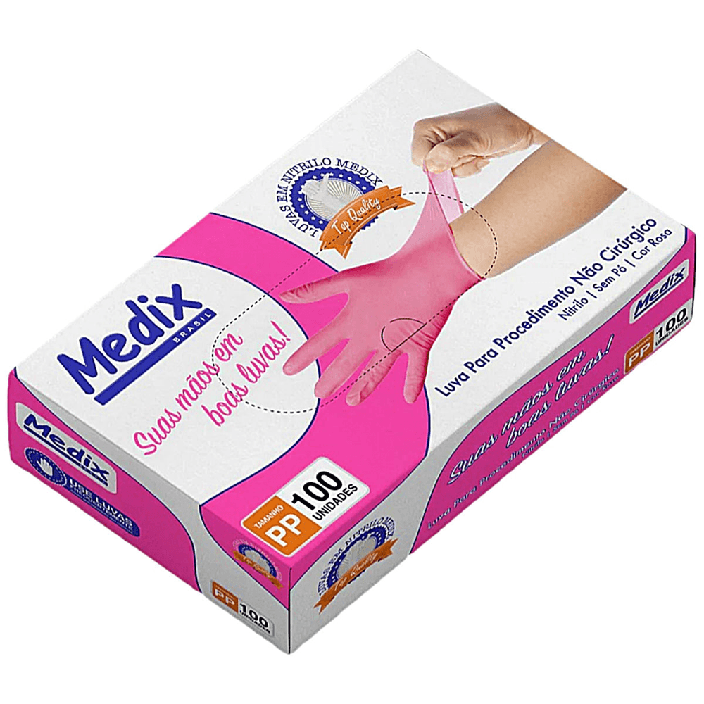 Luva Nitrílica Medix Rosa Tam Pp 100 Unidades