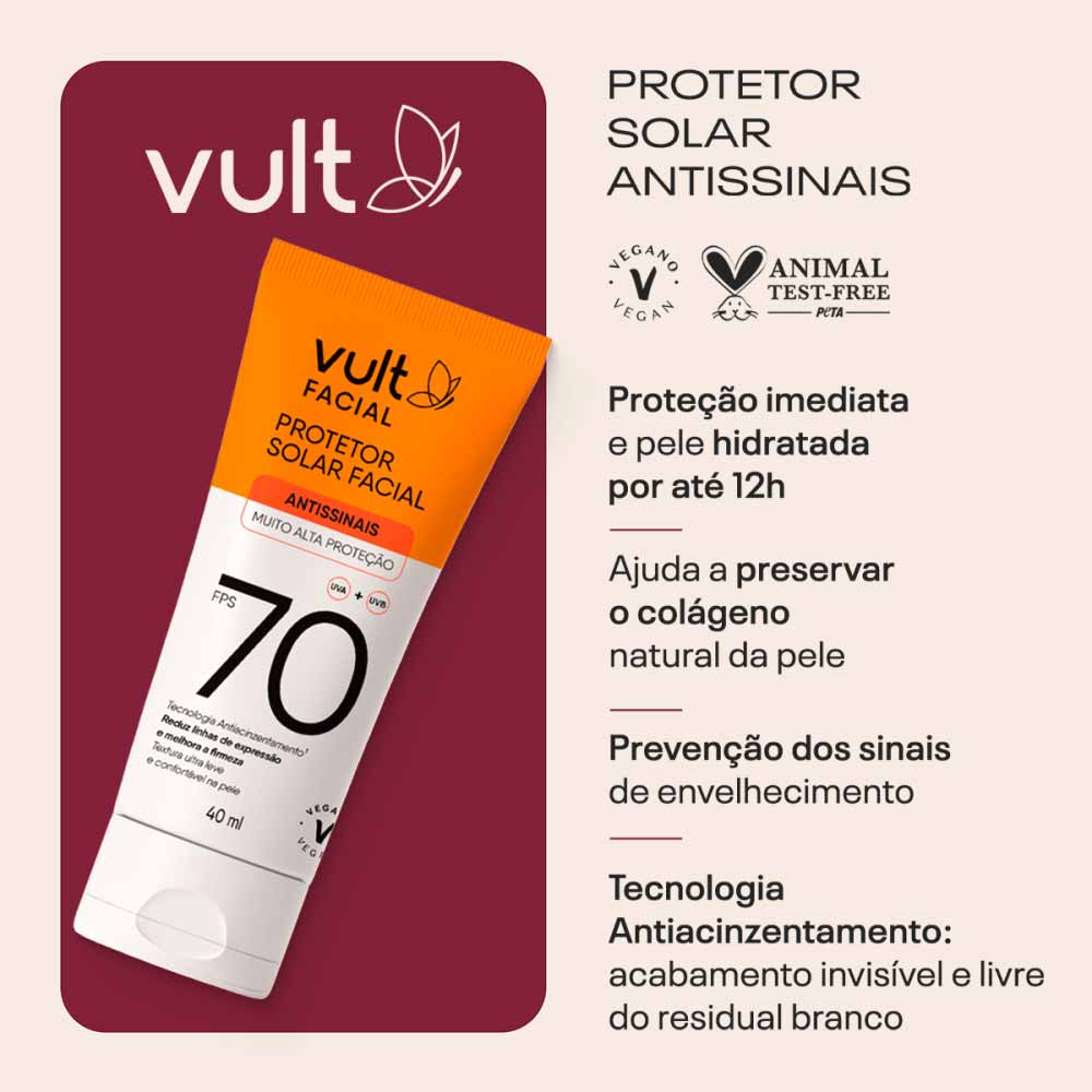 Protetor Solar Facial Vult Antissinais FPS 70 40ml