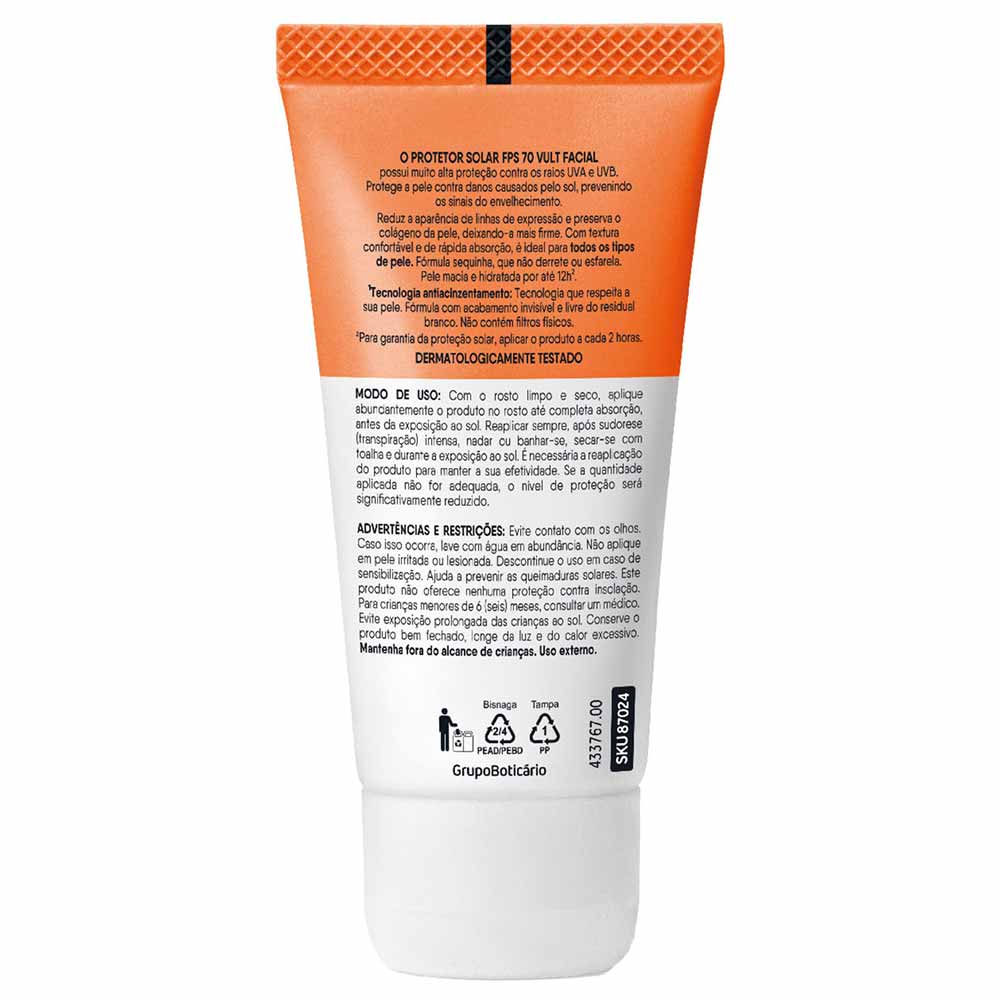 Protetor Solar Facial Vult Antissinais FPS 70 40ml