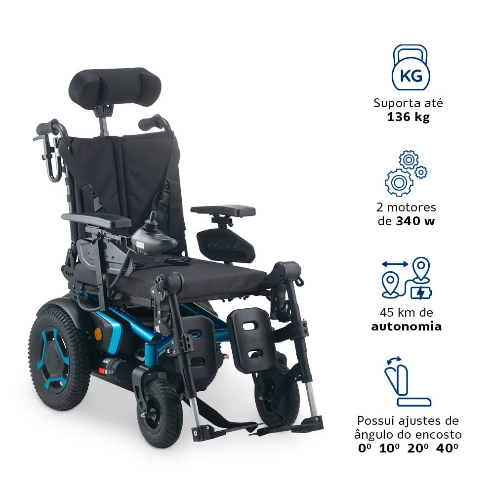 Cadeira de Rodas Elétrica Dellamed OptimusMed Largura Regulável, Reclinável com TILT até 136kg