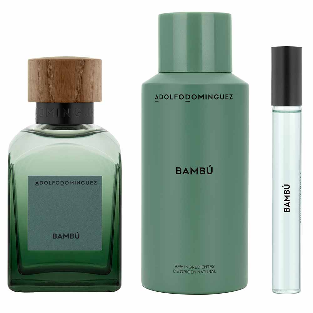 Kit Coffret Adolfo Dominguez Perfume Bambú EDP + Deocolônia + Travel Size