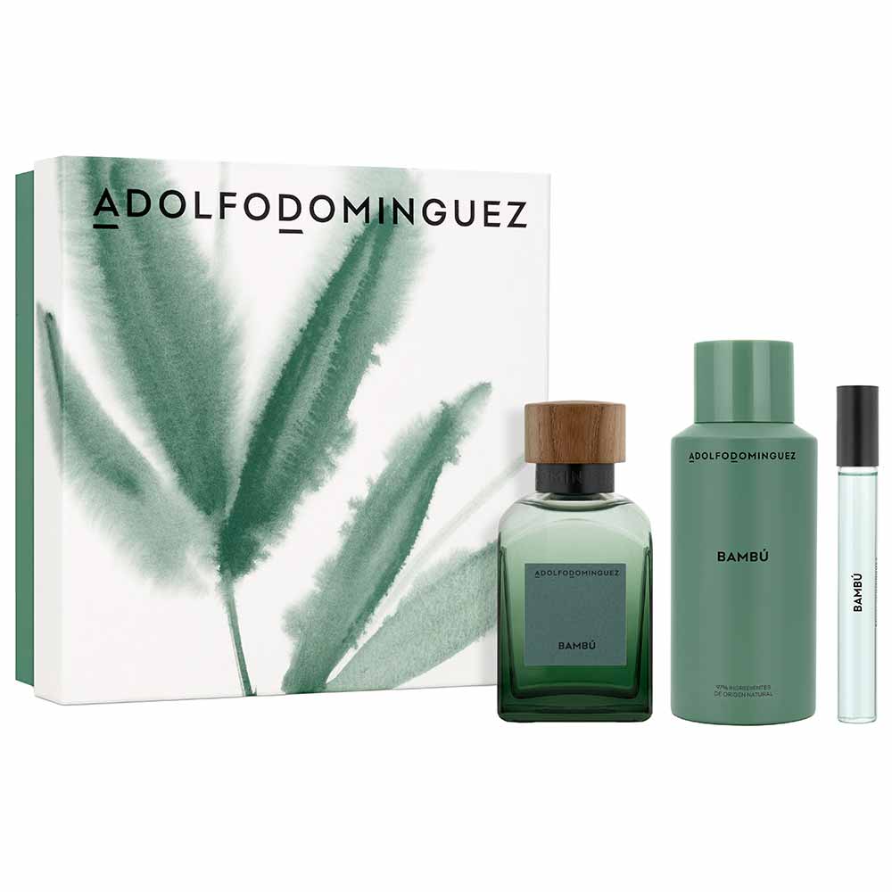 Kit Coffret Adolfo Dominguez Perfume Bambú Edp + Deocolônia + Travel Size