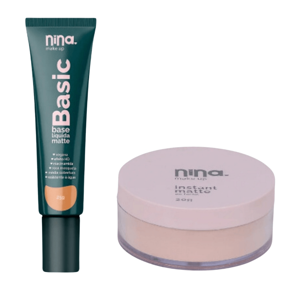 Kit Base Líquida Basic + Pó Solto Instant Cor 2 Nina Makeup