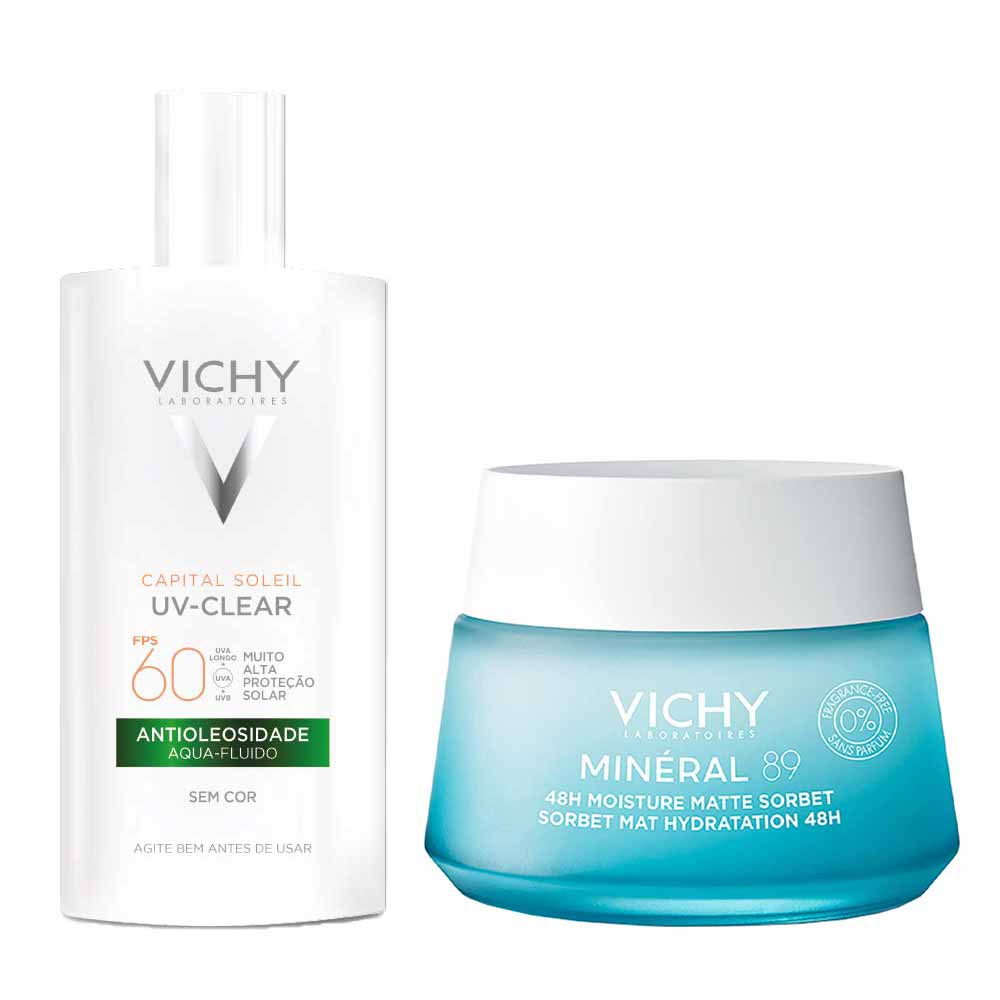 Kit Vichy Gel Matte Minéral 89 Sorbet 48h 50ml + Protetor Solar Capital Soleil UV-Clear FPS60 Sem Cor 40g