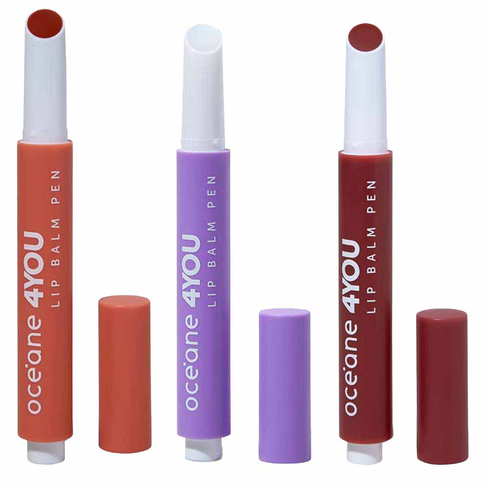 Kit Océane 4 You Hidratante Labial Lip Balm Pen Transparente + Coral + Vermelho