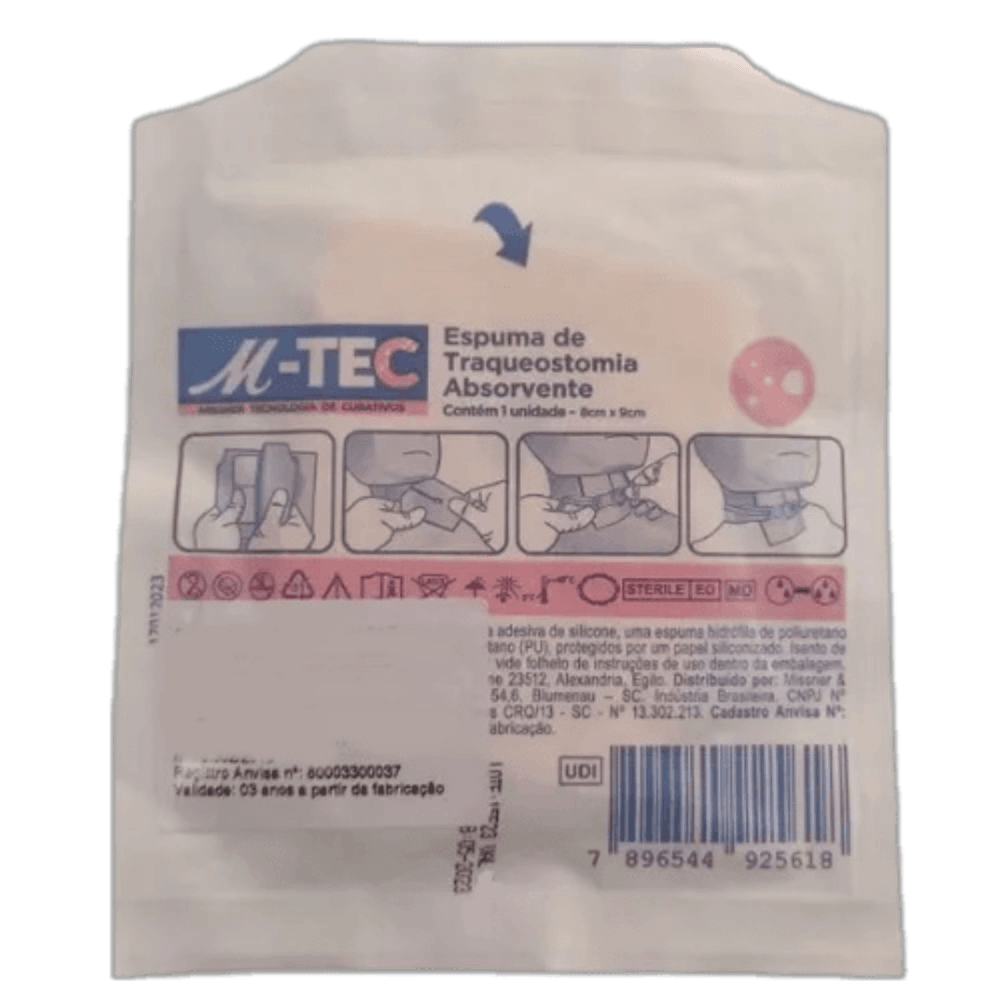 Curativo de Espuma Absorvente Traqueostomia M-TEC 8cmx9cm unidade