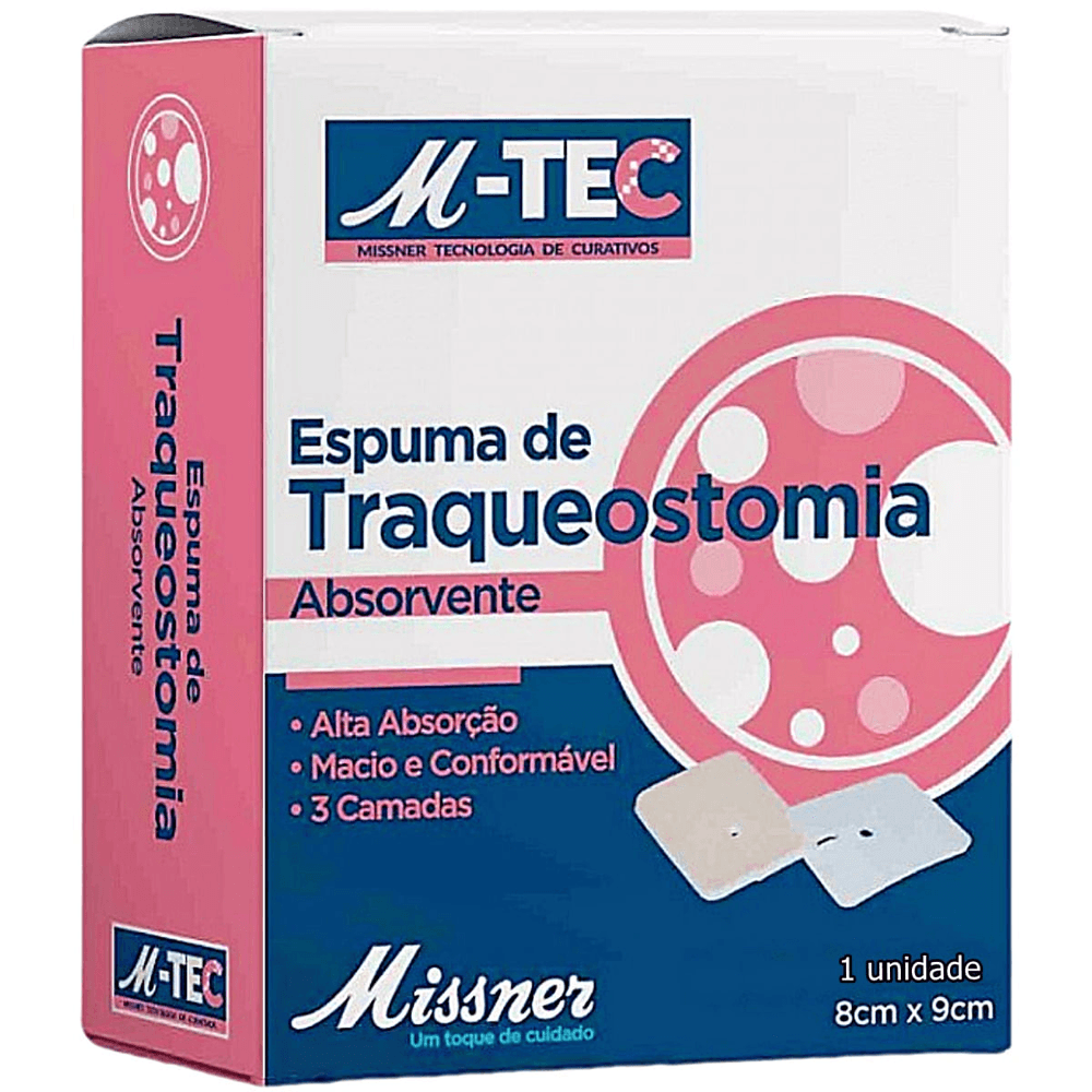Curativo de Espuma Absorvente Traqueostomia M-TEC 8cmx9cm unidade