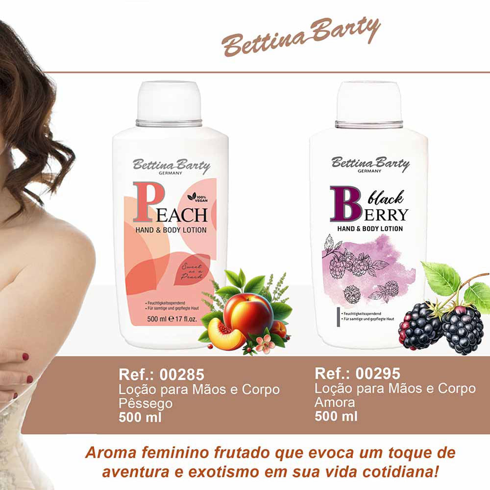 Loção Hidratante para Mãos e Corpo Bettina Barty Pêssego 500ml