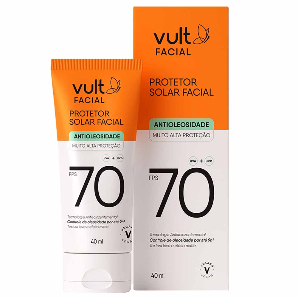 Protetor Solar Facial Antioleosidade FPS70 Vult 40ml