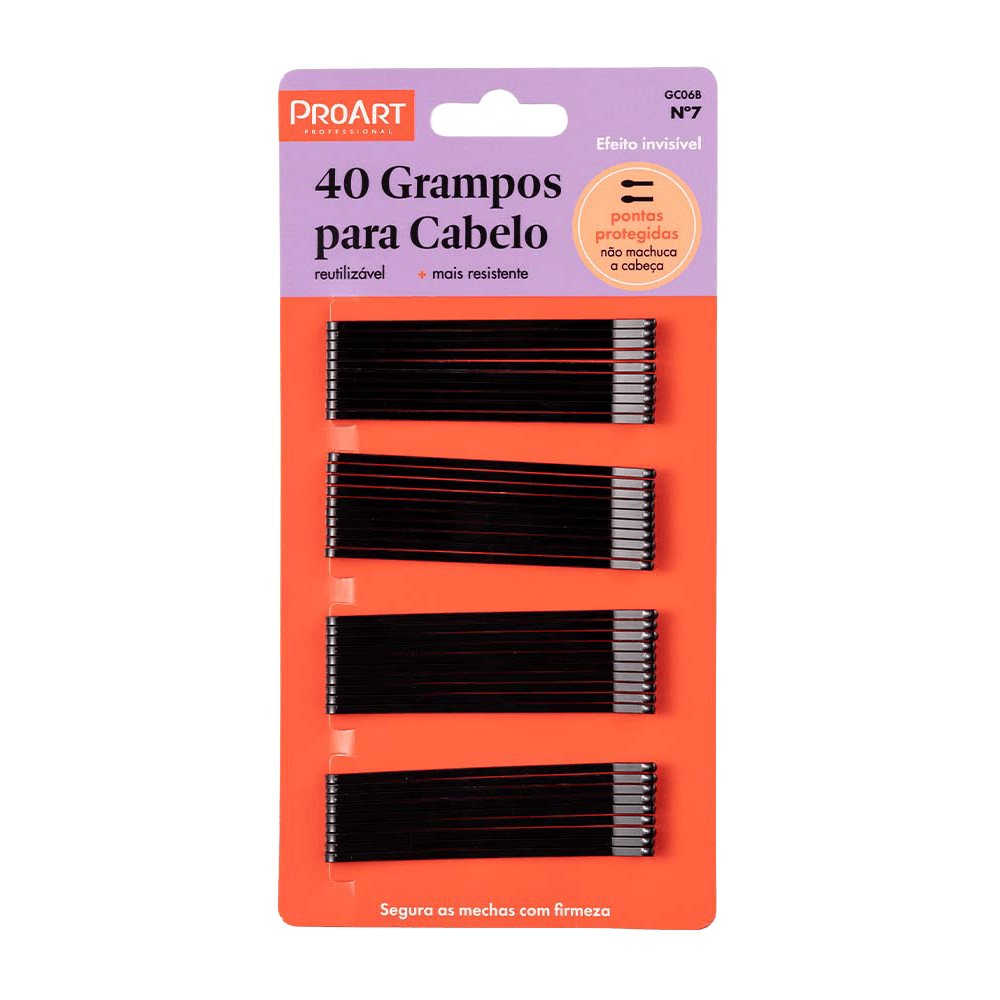 Grampo De Cabelo Curvo Proart 40 Unidades Preto