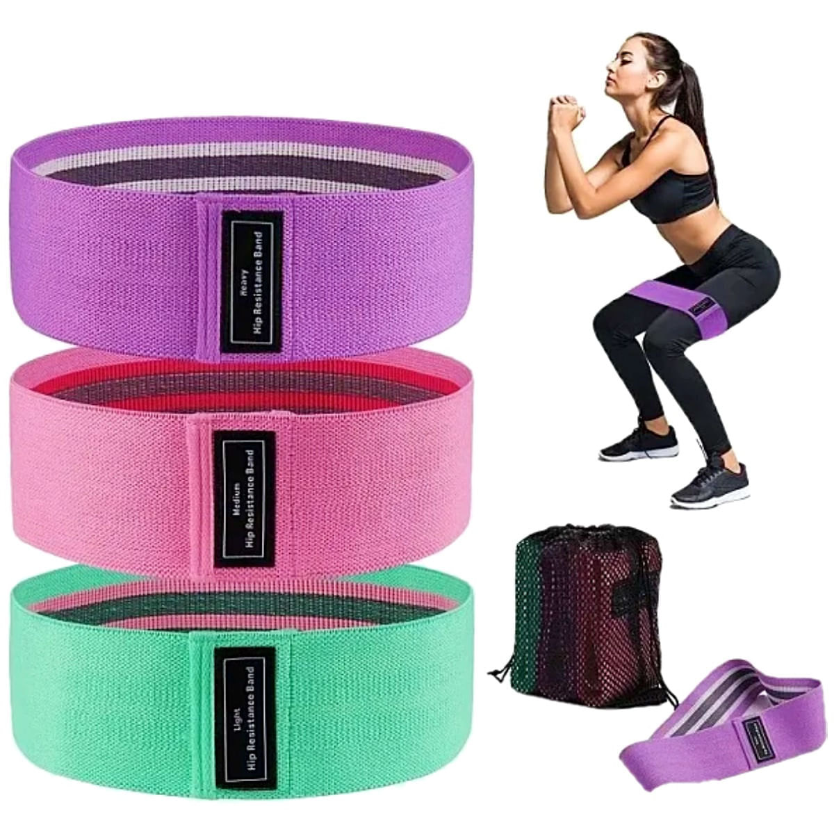 Kit 3 Faixas Elásticas de Exercicios Hip Resistance Bands