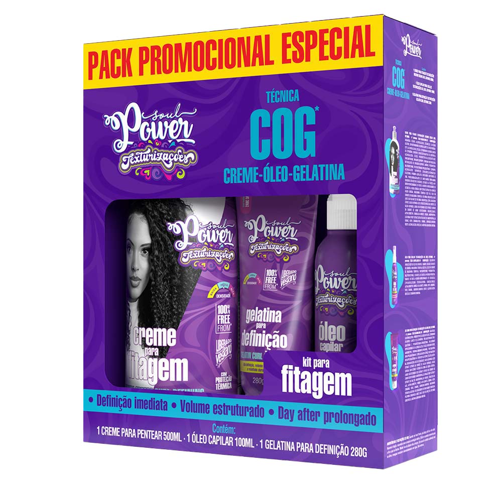 Kit Creme Para Fitagem Técnica Cog Creme Para Fitagem + Óleo Capilar  + Gelatina Soul Power
