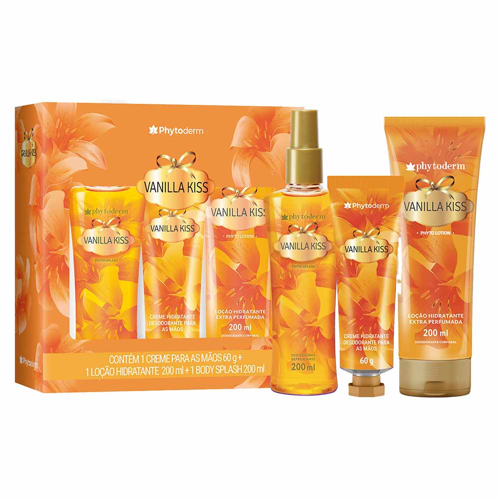 Kit Phytoderm Vanilla Kiss Body Splash + Loção Hidratante + Creme Para Mãos