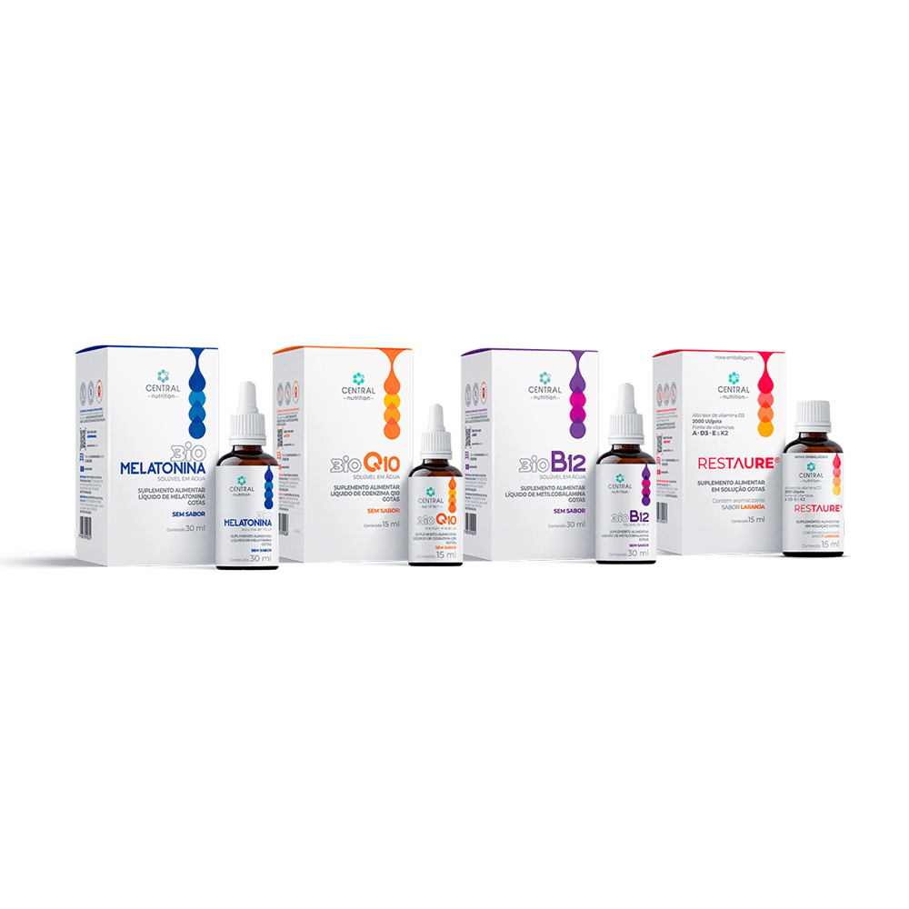 Protocolo Saúde Integral BioQ10 Gotas + BioB12 Gotas + RESTAURE® Gotas + BioMelatonina