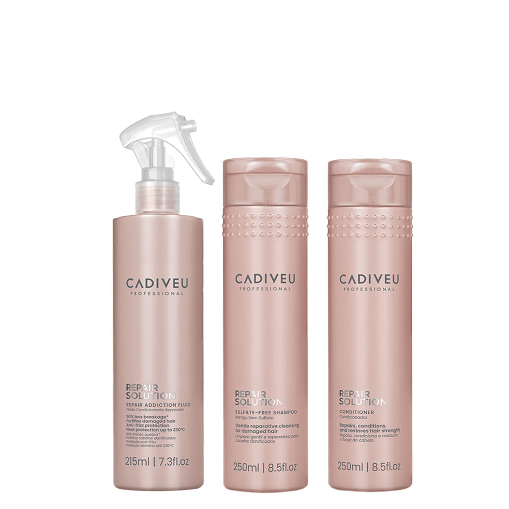 Kit Cadiveu Repair Solution Shampoo 250ml + Condicionador 250ml+ Leave-in 215ml