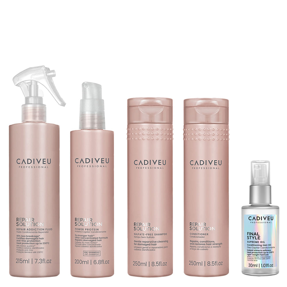 Kit Cadiveu Shampoo 250ml + Condicionador 250ml + Pré Shampoo 200ml + Óleo Capilar Final Style 30ml + Leave-in 215ml